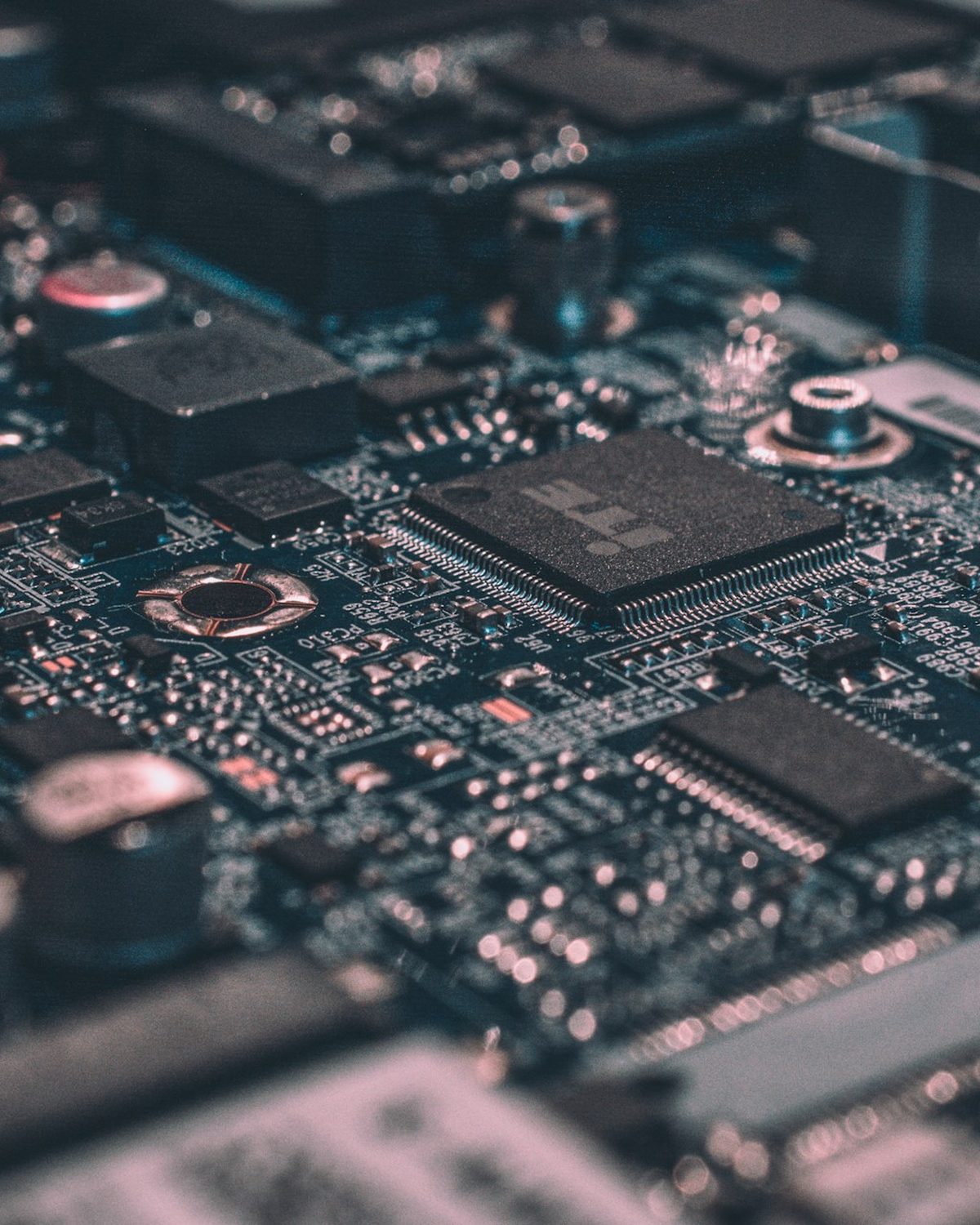 Close-up of a computer circuit board and processor