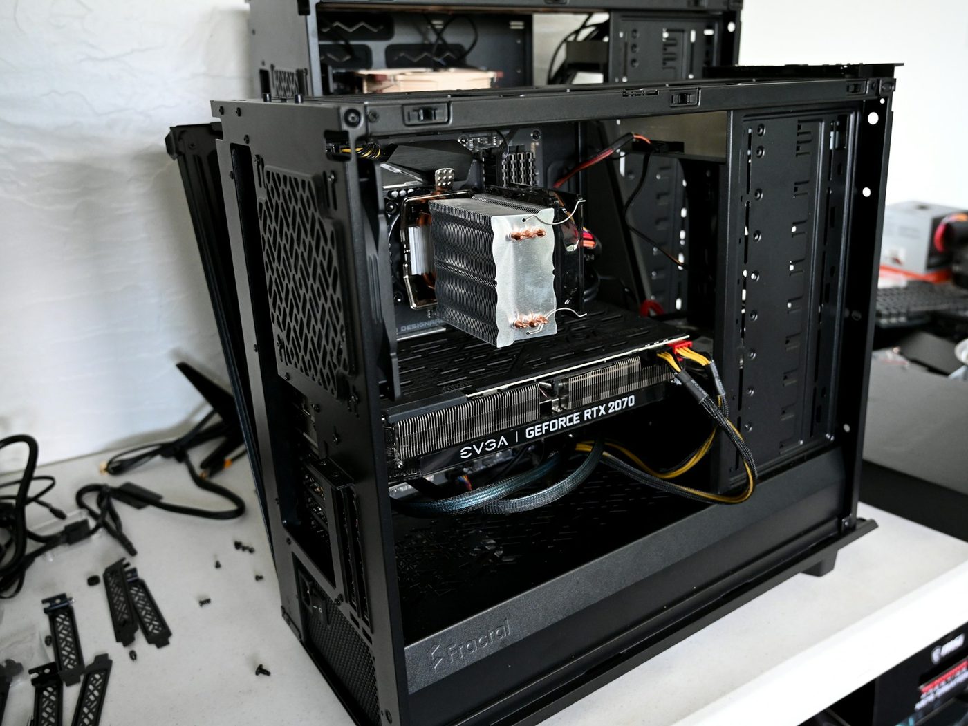 Business-grade computer hardware being assembled on a workbench