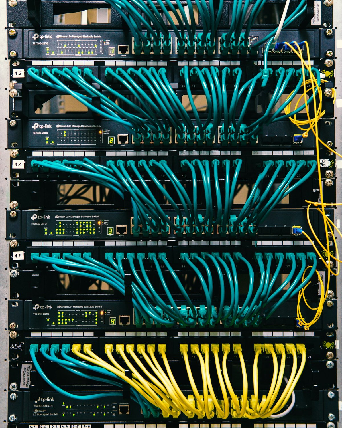 Server rack with organized network cabling