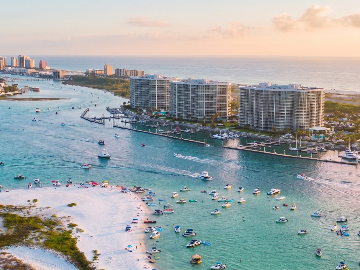 Aerial view of Orange Beach, Alabama's pass and marina