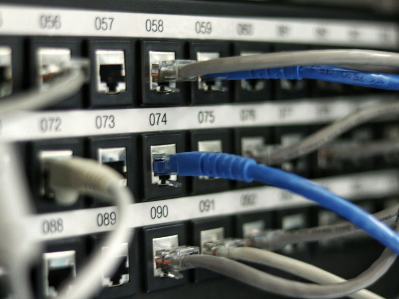 Structured network cabling terminated in a labeled patch panel