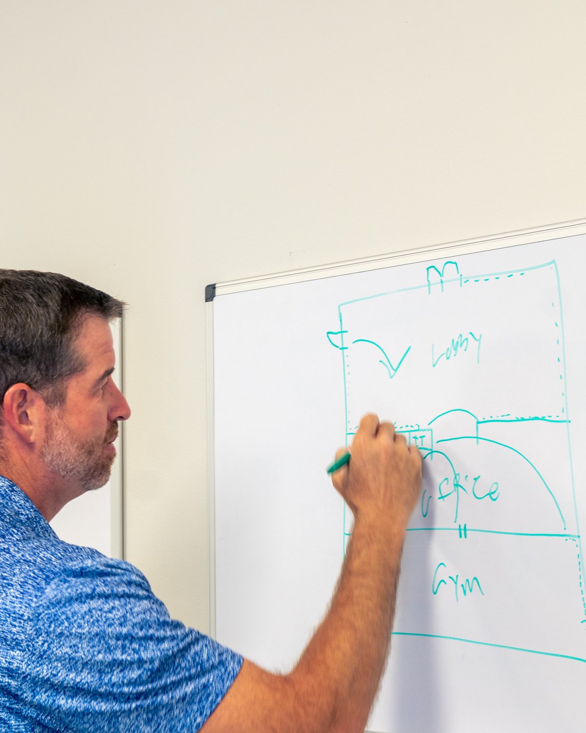 LRG Technology strategist mapping a plan on a whiteboard
